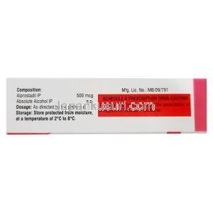 アルポスチン注射, アルプロスタジル 500mcg, 注射バイアル 1mL,　製造元： Samarth Life Sciences Pvt Ltd, 箱情報, 注意事項